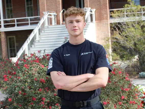 Callan in front of Old Main